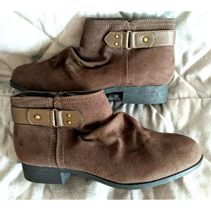 ROUTE 66 ankle boots size 8M zip side slouch front Dark Brown side buckle EU 40